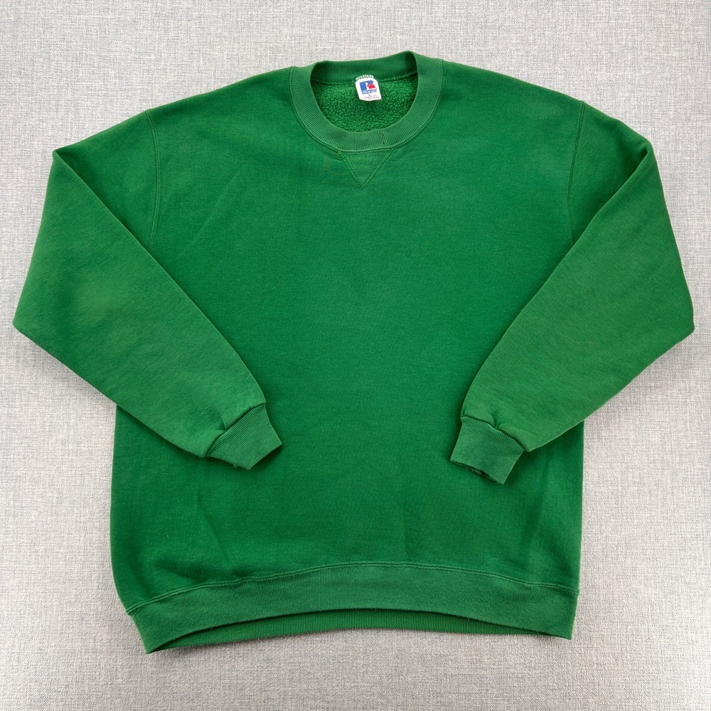 Vintage‎ 90s Russell Athletic Blank Crewneck Sweatshirt Men XL Green USA Made